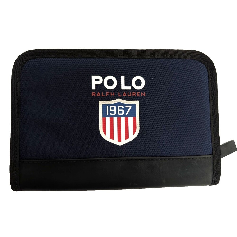 Polo Ralph Lauren Men's Bifold Zip Checkbook Wallet 1967 USA Shield Navy Blue